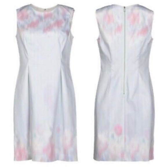 ELIE TAHARI SKY BLUE WATERCOLOR PASTEL GARDEN HOLLY SHEATH DRESS 👗 - Picture 4 of 6